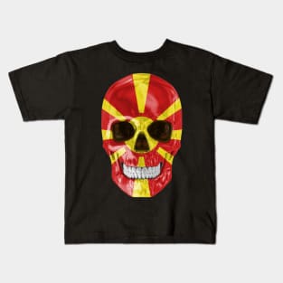 Macedonia Flag Skull - Gift for Macedonian With Roots From Macedonia Kids T-Shirt